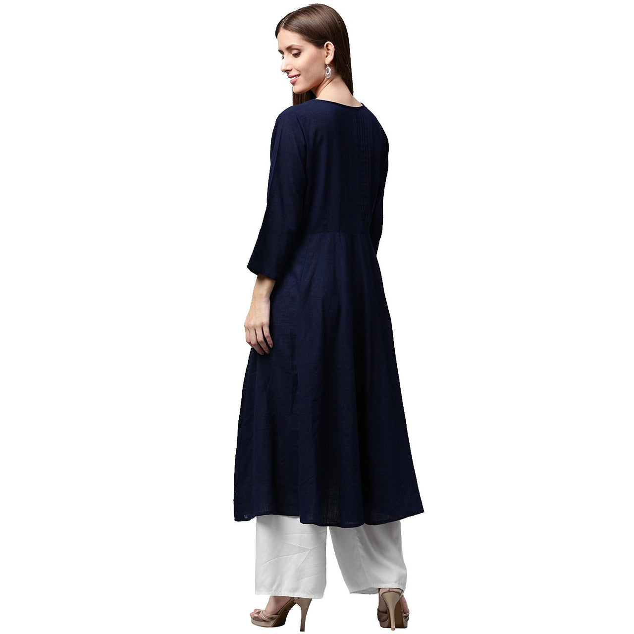 NOZ2TOZ Navy Blue 3/4th Sleeve Cotton Slub Anarkali Kurta - Distacart