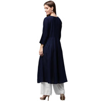 Thumbnail for NOZ2TOZ Navy Blue 3/4th Sleeve Cotton Slub Anarkali Kurta - Distacart