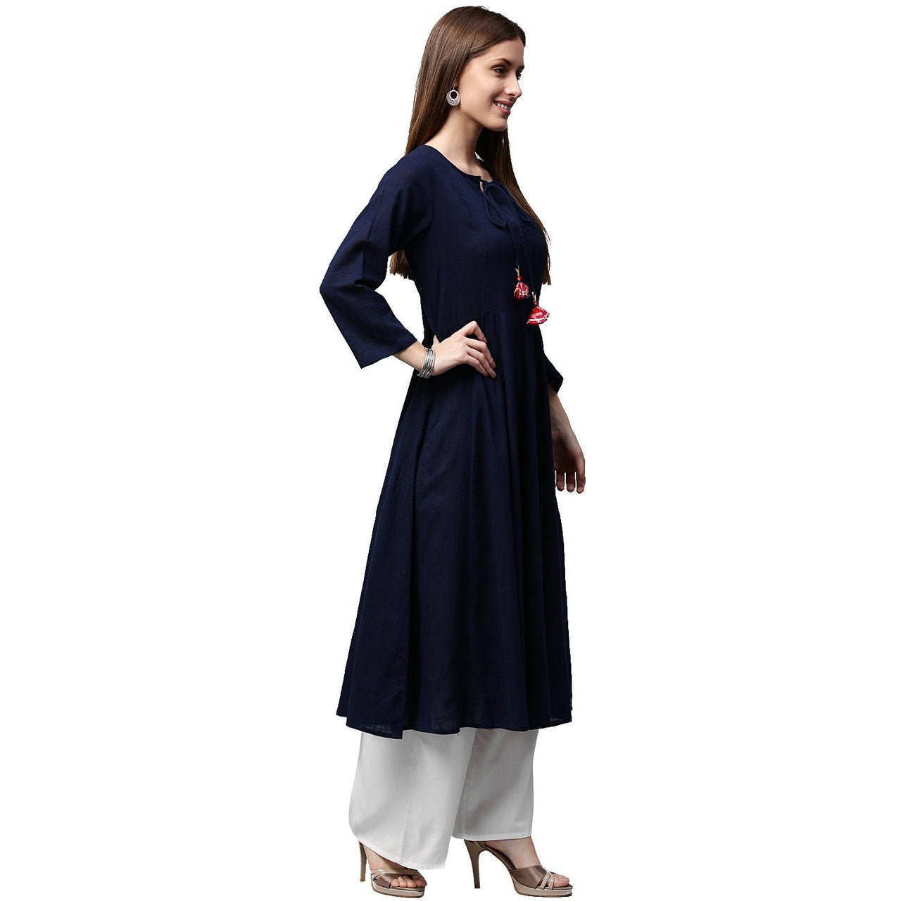 NOZ2TOZ Navy Blue 3/4th Sleeve Cotton Slub Anarkali Kurta - Distacart