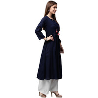 Thumbnail for NOZ2TOZ Navy Blue 3/4th Sleeve Cotton Slub Anarkali Kurta - Distacart