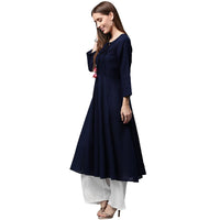 Thumbnail for NOZ2TOZ Navy Blue 3/4th Sleeve Cotton Slub Anarkali Kurta - Distacart