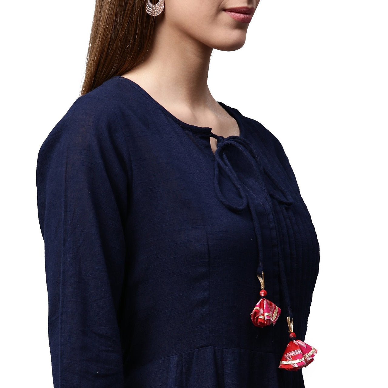 NOZ2TOZ Navy Blue 3/4th Sleeve Cotton Slub Anarkali Kurta - Distacart