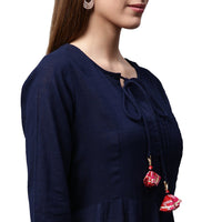 Thumbnail for NOZ2TOZ Navy Blue 3/4th Sleeve Cotton Slub Anarkali Kurta - Distacart