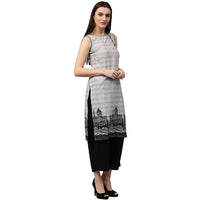Thumbnail for NOZ2TOZ Beige printed sleeveless cotton straight kurta - Distacart