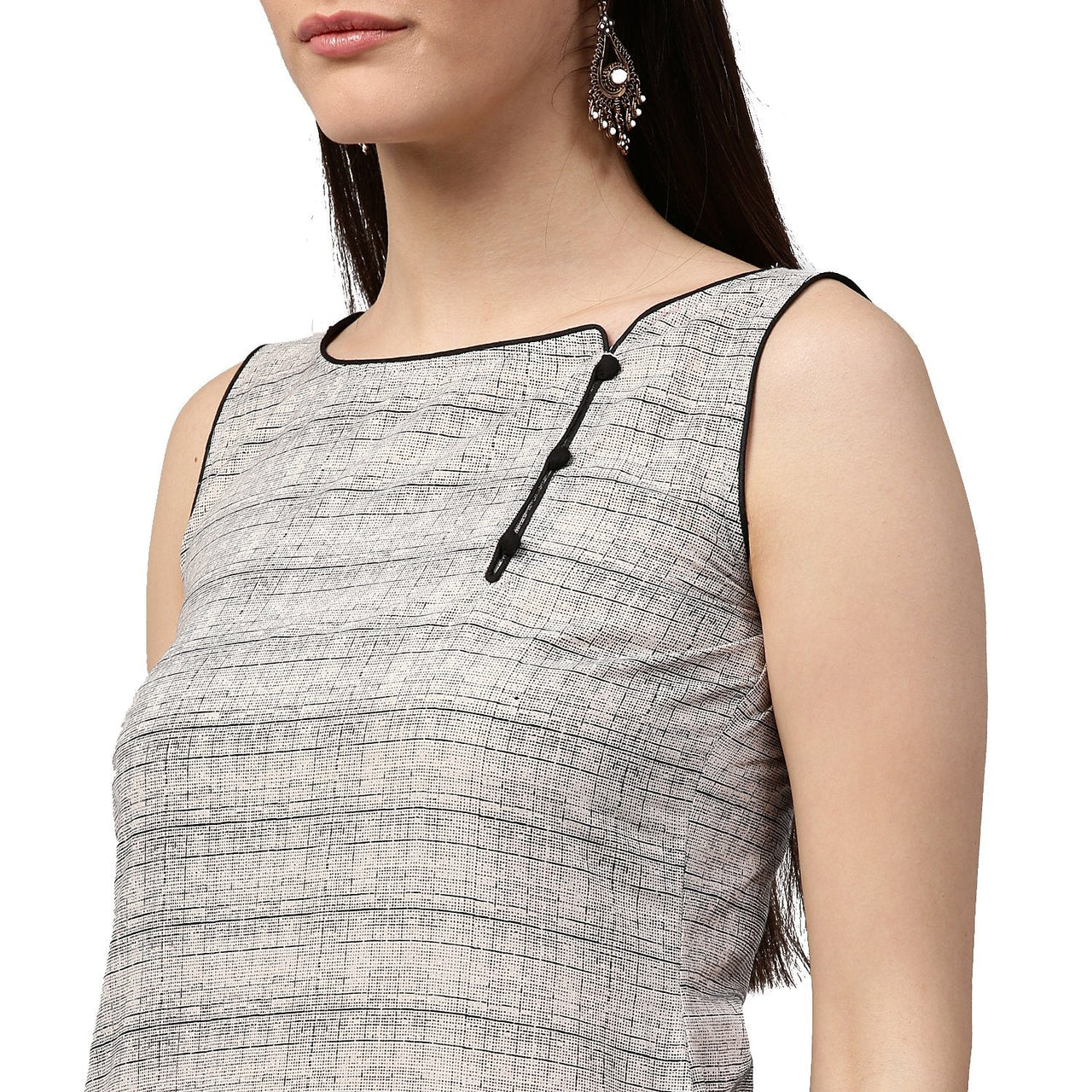 NOZ2TOZ Beige printed sleeveless cotton straight kurta - Distacart