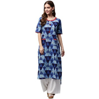 Thumbnail for NOZ2TOZ Blue Printed Half Sleeve Cotton Straight Kurta With Pocket - Distacart