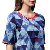 Thumbnail for NOZ2TOZ Blue Printed Half Sleeve Cotton Straight Kurta With Pocket - Distacart