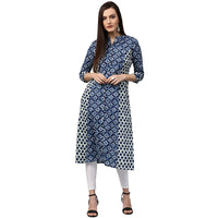 Thumbnail for NOZ2TOZ Blue Printed 3/4th Sleeve Cotton A-Line Kurta - Distacart