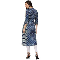 Thumbnail for NOZ2TOZ Blue Printed 3/4th Sleeve Cotton A-Line Kurta - Distacart