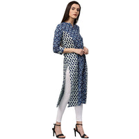 Thumbnail for NOZ2TOZ Blue Printed 3/4th Sleeve Cotton A-Line Kurta - Distacart