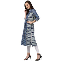 Thumbnail for NOZ2TOZ Blue Printed 3/4th Sleeve Cotton A-Line Kurta - Distacart