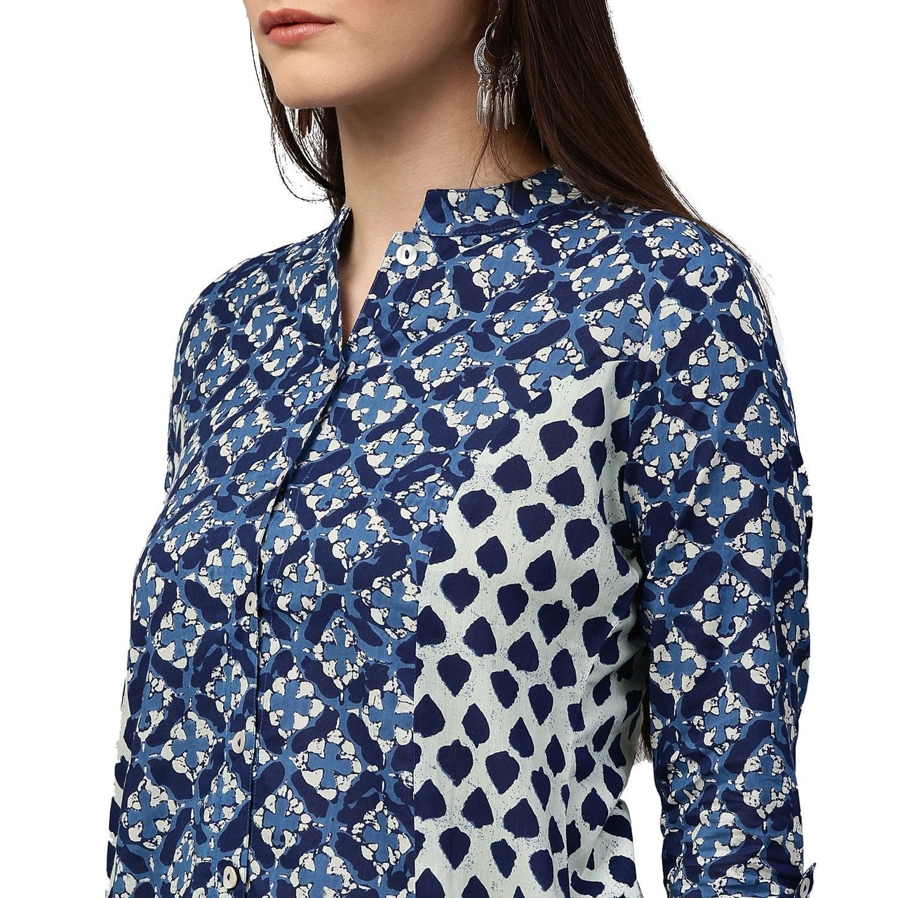 NOZ2TOZ Blue Printed 3/4th Sleeve Cotton A-Line Kurta - Distacart
