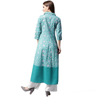 Thumbnail for NOZ2TOZ Blue Printed 3/4th Sleeve Cotton A-Line Kurta - Distacart