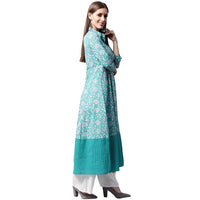 Thumbnail for NOZ2TOZ Blue Printed 3/4th Sleeve Cotton A-Line Kurta - Distacart