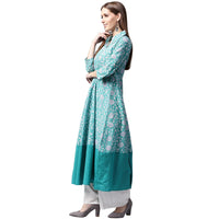 Thumbnail for NOZ2TOZ Blue Printed 3/4th Sleeve Cotton A-Line Kurta - Distacart