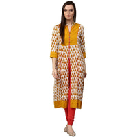 Thumbnail for NOZ2TOZ Yellow Printed 3/4th Sleeve Cotton A-Line Kurta - Distacart