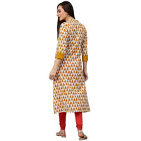 Thumbnail for NOZ2TOZ Yellow Printed 3/4th Sleeve Cotton A-Line Kurta - Distacart