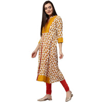 Thumbnail for NOZ2TOZ Yellow Printed 3/4th Sleeve Cotton A-Line Kurta - Distacart