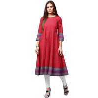 Thumbnail for NOZ2TOZ Red Printed 3/4th Sleeve Cotton Anarkali Kurta - Distacart