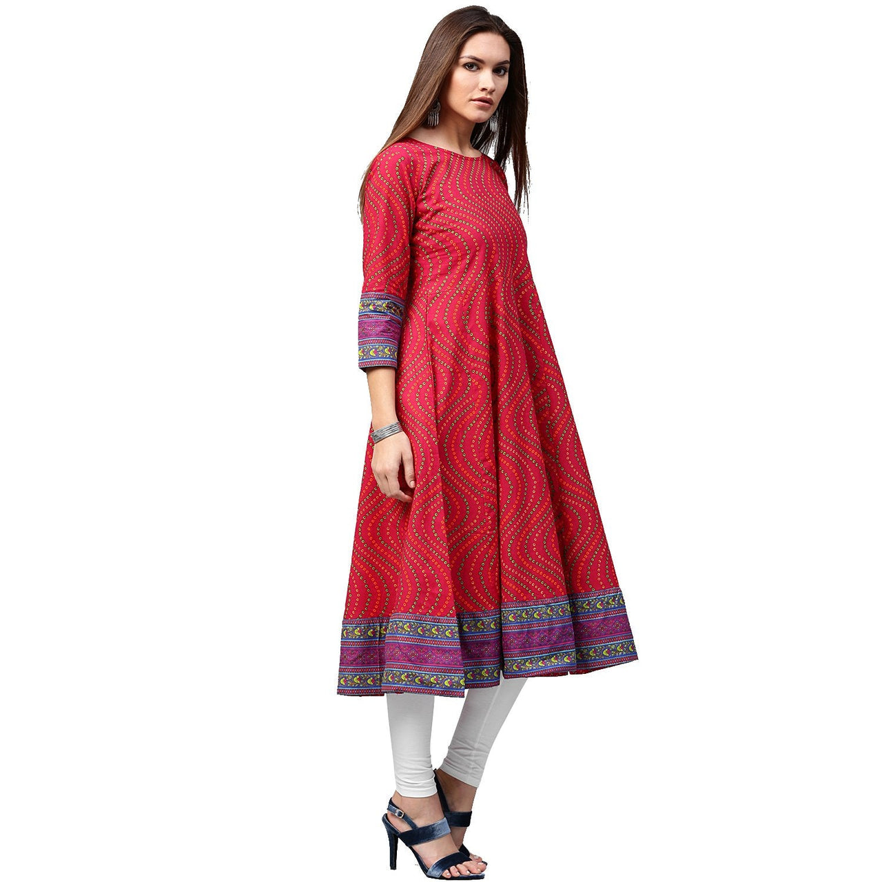 NOZ2TOZ Red Printed 3/4th Sleeve Cotton Anarkali Kurta - Distacart