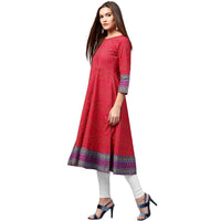 Thumbnail for NOZ2TOZ Red Printed 3/4th Sleeve Cotton Anarkali Kurta - Distacart