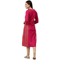 Thumbnail for NOZ2TOZ Pink & Red printed 3/4th sleeve cotton Assymetric kurta - Distacart