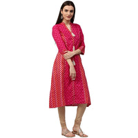 Thumbnail for NOZ2TOZ Pink & Red printed 3/4th sleeve cotton Assymetric kurta - Distacart