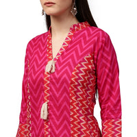 Thumbnail for NOZ2TOZ Pink & Red printed 3/4th sleeve cotton Assymetric kurta - Distacart