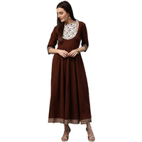 Thumbnail for NOZ2TOZ Coffee 3/4th Sleeve Cotton Anarkali Kurta With Printed Yoke - Distacart