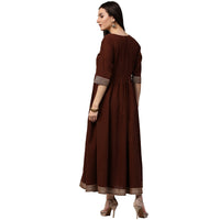 Thumbnail for NOZ2TOZ Coffee 3/4th Sleeve Cotton Anarkali Kurta With Printed Yoke - Distacart