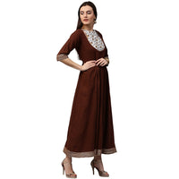 Thumbnail for NOZ2TOZ Coffee 3/4th Sleeve Cotton Anarkali Kurta With Printed Yoke - Distacart