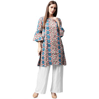 Thumbnail for NOZ2TOZ Grey Printed 3/4th Sleeve Cotton A-Line Kurta - Distacart