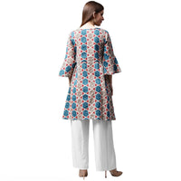 Thumbnail for NOZ2TOZ Grey Printed 3/4th Sleeve Cotton A-Line Kurta - Distacart
