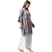 Thumbnail for NOZ2TOZ Grey Printed 3/4th Sleeve Cotton A-Line Kurta - Distacart