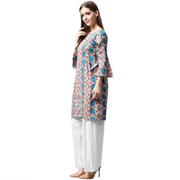 Thumbnail for NOZ2TOZ Grey Printed 3/4th Sleeve Cotton A-Line Kurta - Distacart