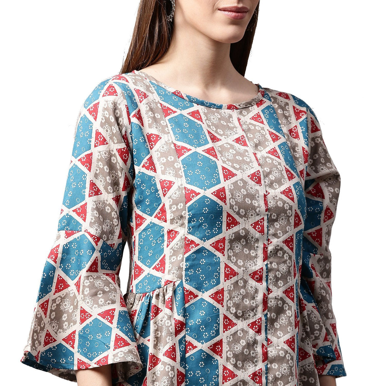 NOZ2TOZ Grey Printed 3/4th Sleeve Cotton A-Line Kurta - Distacart