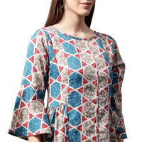 Thumbnail for NOZ2TOZ Grey Printed 3/4th Sleeve Cotton A-Line Kurta - Distacart