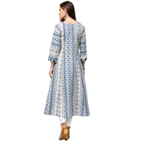 Thumbnail for NOZ2TOZ Blue printed 3/4th sleeve Cotton A-line kurta - Distacart