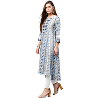Thumbnail for NOZ2TOZ Blue printed 3/4th sleeve Cotton A-line kurta - Distacart