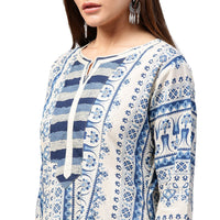 Thumbnail for NOZ2TOZ Blue printed 3/4th sleeve Cotton A-line kurta - Distacart