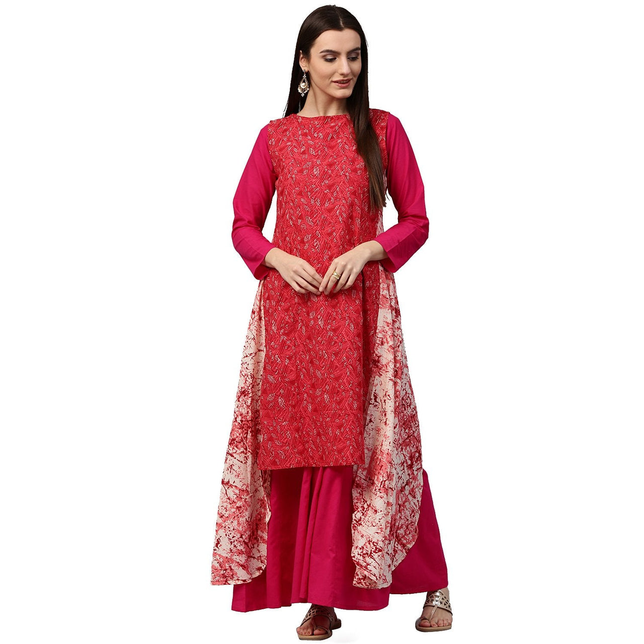 NOZ2TOZ Red printed sleeveless cotton Assymetric kurta - Distacart