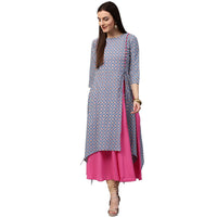 Thumbnail for NOZ2TOZ Blue Printed 3/4th Sleeve Cotton Double Layer Kurta - Distacart