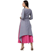 Thumbnail for NOZ2TOZ Blue Printed 3/4th Sleeve Cotton Double Layer Kurta - Distacart