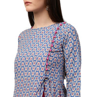 Thumbnail for NOZ2TOZ Blue Printed 3/4th Sleeve Cotton Double Layer Kurta - Distacart