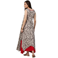 Thumbnail for NOZ2TOZ Grey Printed Sleeveless Cotton Asymmetric Double Layer Kurta - Distacart