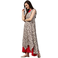 Thumbnail for NOZ2TOZ Grey Printed Sleeveless Cotton Asymmetric Double Layer Kurta - Distacart