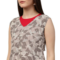Thumbnail for NOZ2TOZ Grey Printed Sleeveless Cotton Asymmetric Double Layer Kurta - Distacart