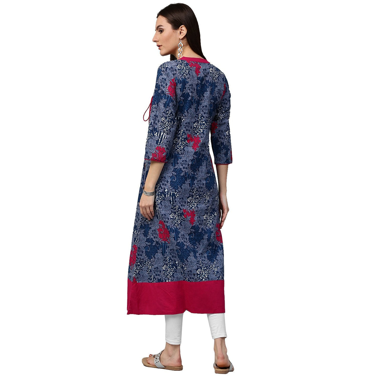 NOZ2TOZ Blue Printed 3/4th Sleeve Cotton A-Line Kurta - Distacart