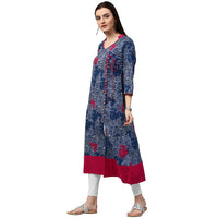 Thumbnail for NOZ2TOZ Blue Printed 3/4th Sleeve Cotton A-Line Kurta - Distacart