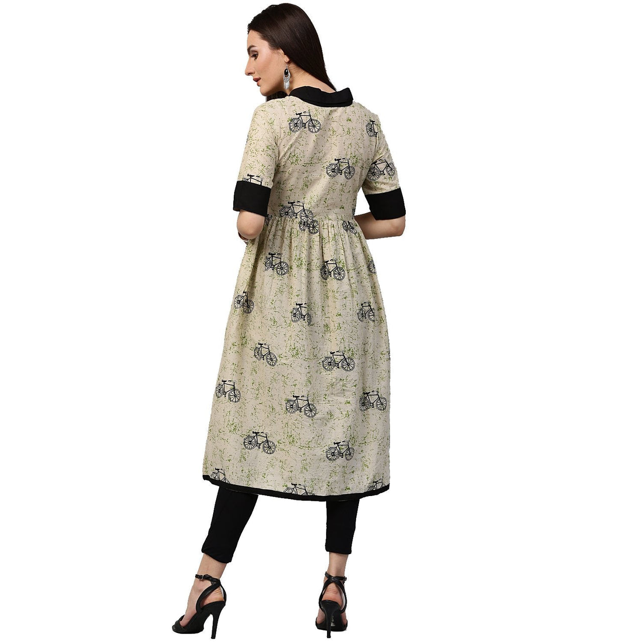 NOZ2TOZ White Cycle Printed Half Sleeve Cotton Anarkali Kurta - Distacart